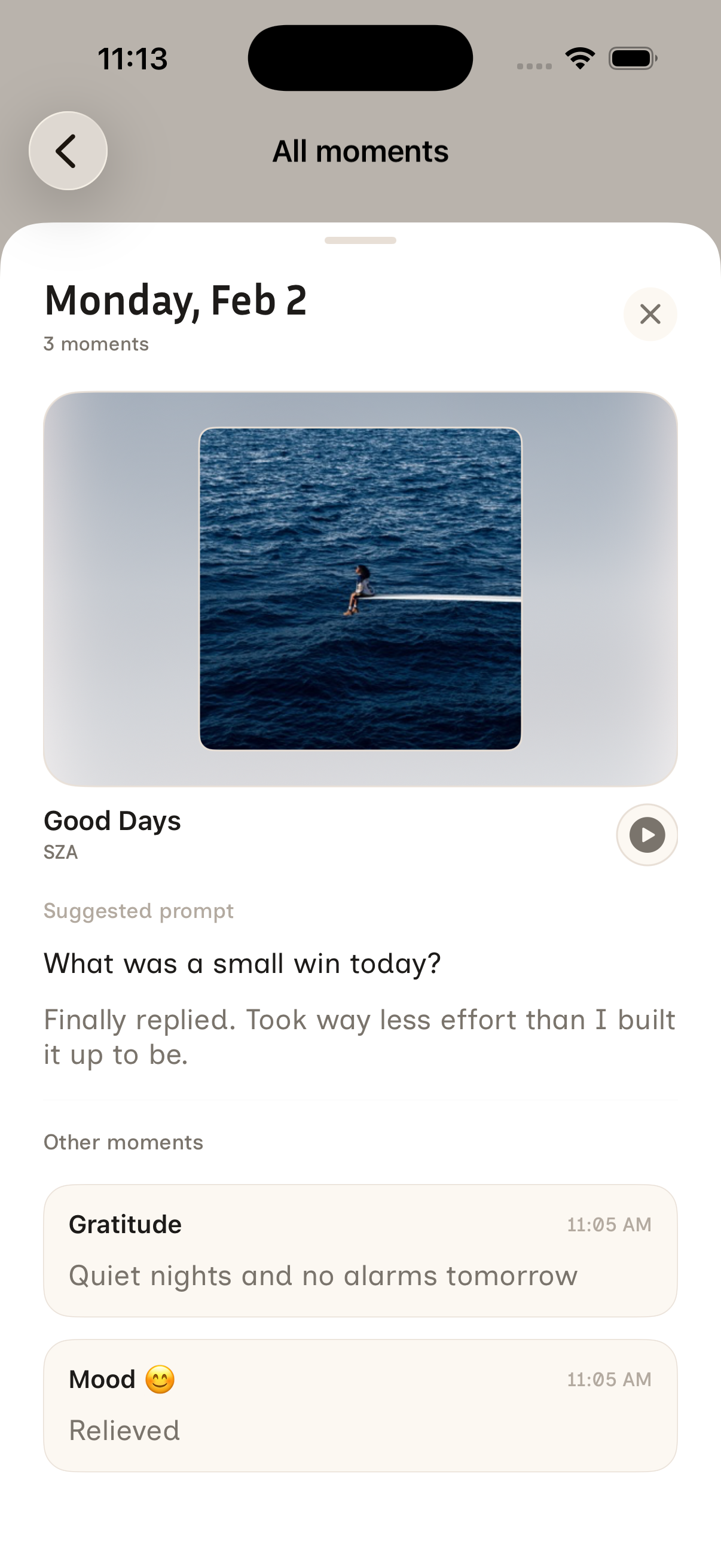 Moment detail screen