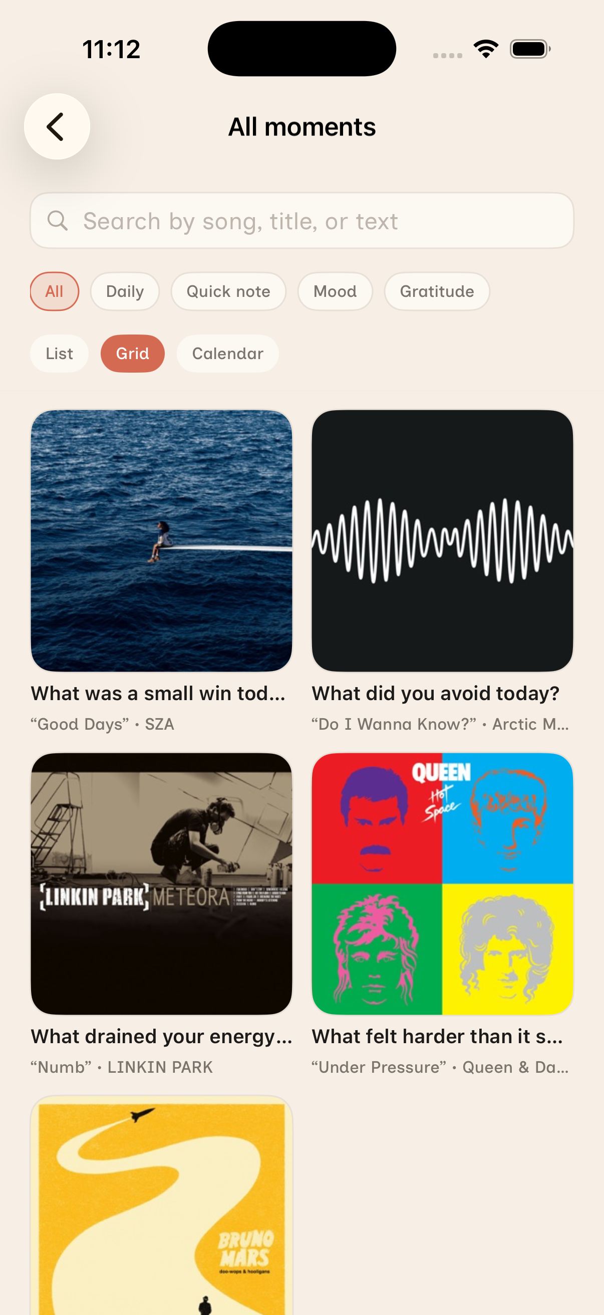 Grid view of moments
